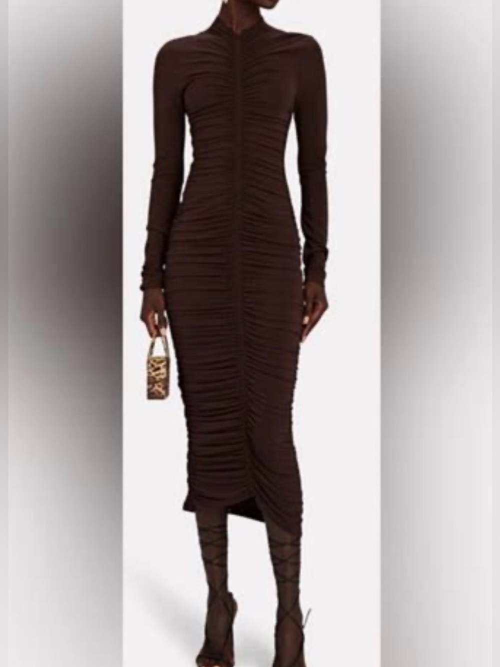 A.L.C. Ansel Jersey Ruched Mesh Midi Dress Long Sleeve